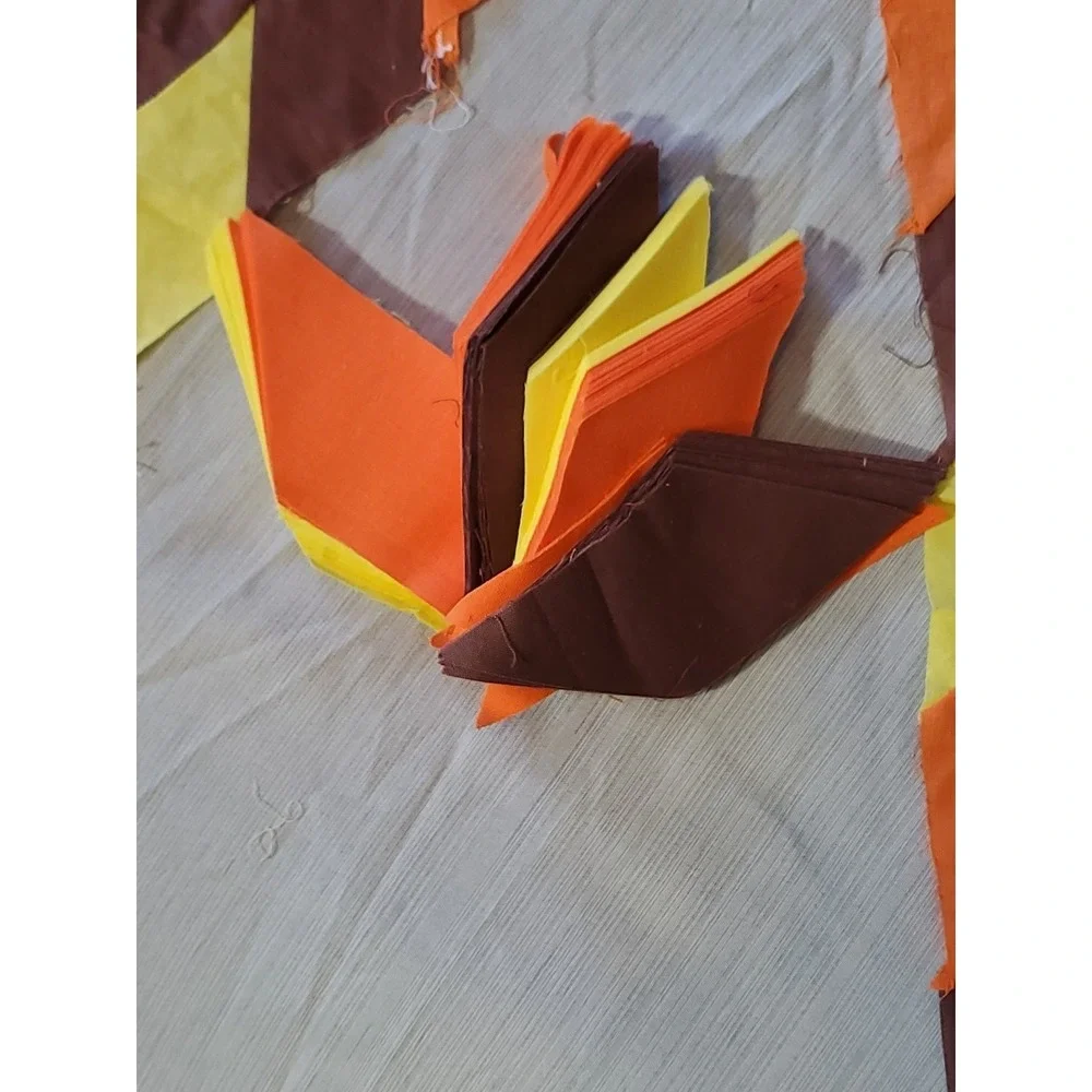 Vntg. Harlequin Diamond Patchwork Quilt Blocks Hand Stitched Orange Brown Yellow